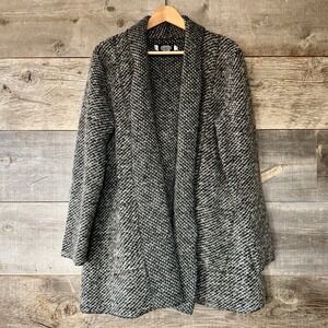 Cameleon Womens Wool Knit Sweater Jacket M Gray Herringbone Oversized Lagenlook